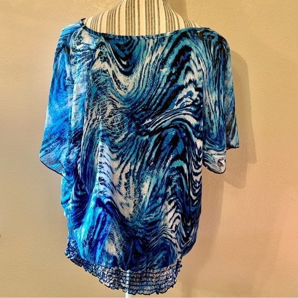 Dress Barn Tunic Top XL 14/16 Blue Black White Animal Print Short Sleeves - Picture 9 of 16